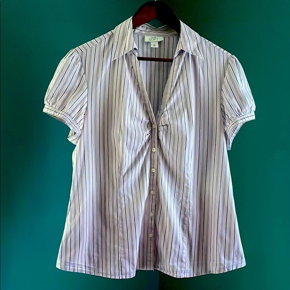 LOFT soft purple Striped Cap Sleeve Blouse - Size xl